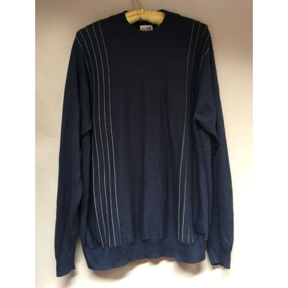 TravelSmith Mens Large Silk Cotton Mock Neck Sweater Pullover Navy Blue Casual